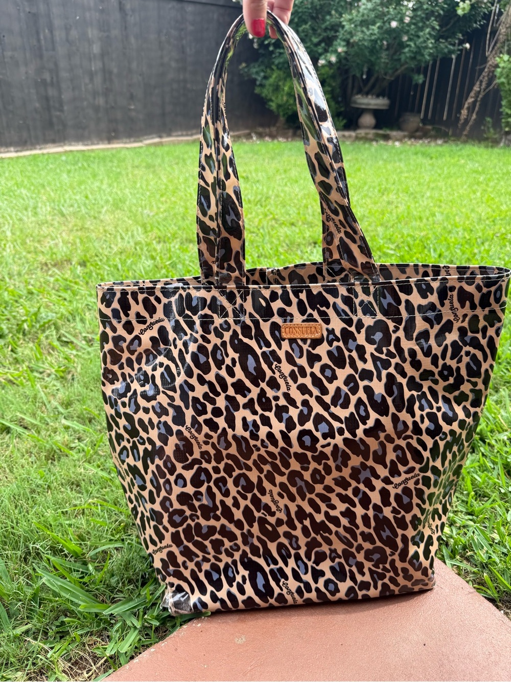 Consuela Leopard Print Grab N Go Tote Bag Glossy Coated Shopper Carryall Large
